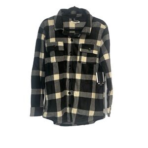 O’Neill Womens Black & Cream Plaid Fleece LS Button Down Shirt Size Medium NWT